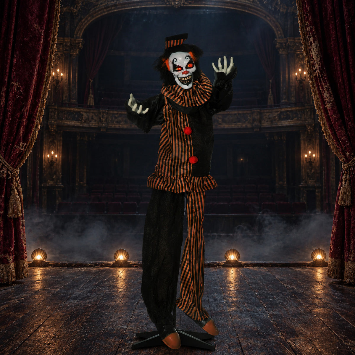153cm Animatronic Halloween Horror Clown Gruselfigur Deko Sound Licht Effekte