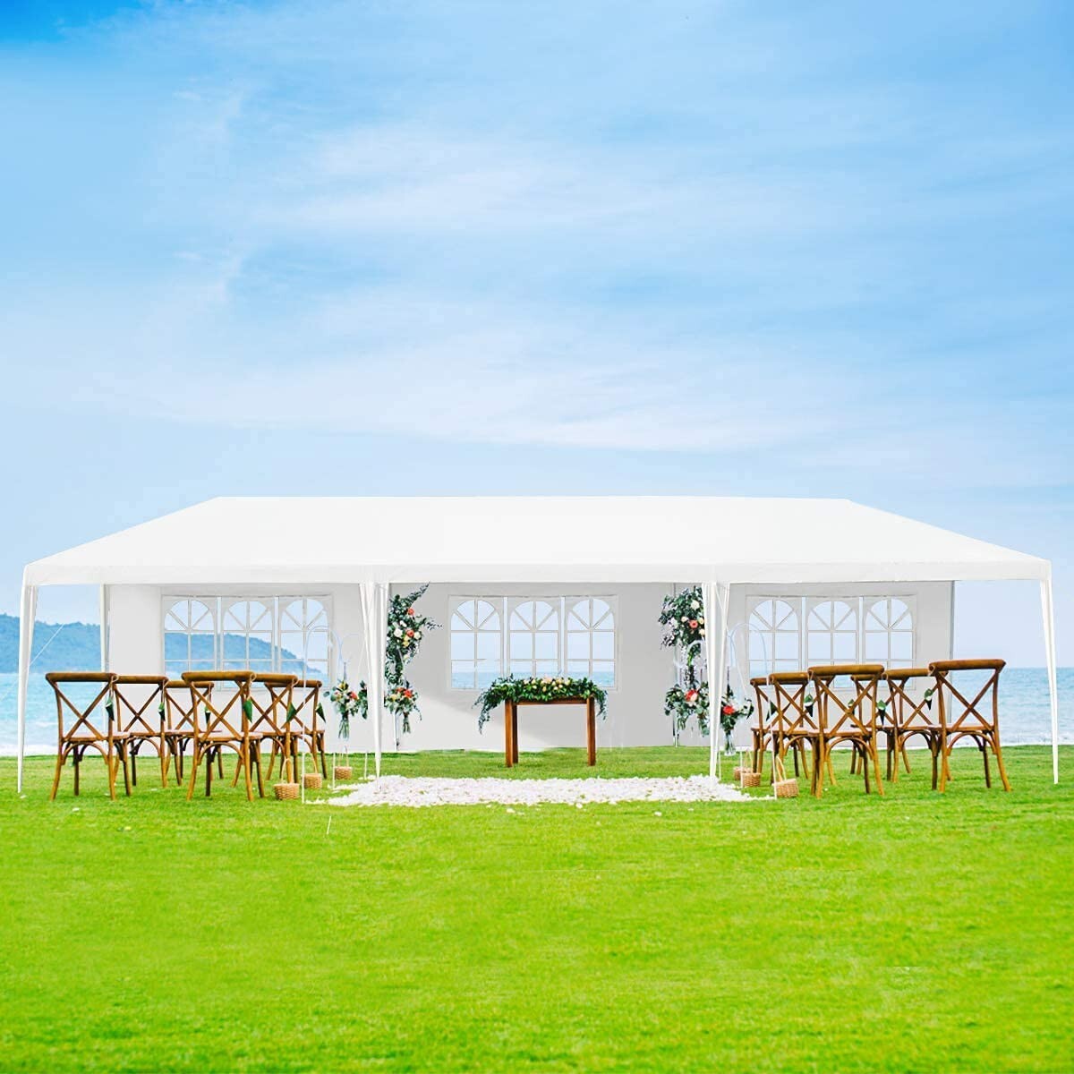 Pavillon 3x9m Partyzelt Gartenzelt 5 abnehmbare Seitenwände Stahl