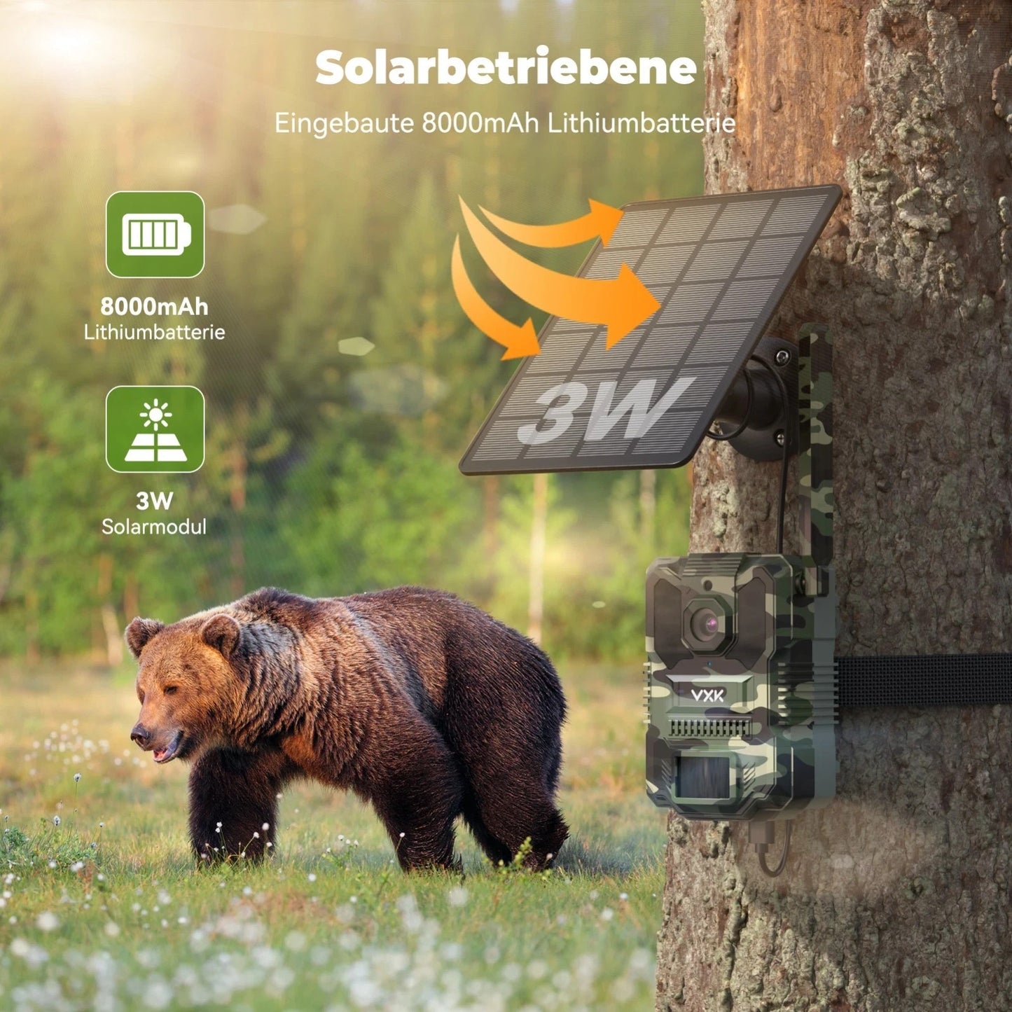 4G LTE Wildkamera Handyübertragung APP 27K Solar SIM Karte 64GB Nachtsicht