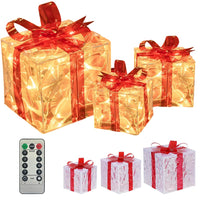 LED Geschenkboxen 3er Set Beleuchtete Dekoboxen Batteriebetrieben