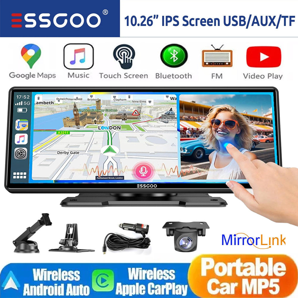 1026 Zoll 4K Wireless Carplay Android Auto Display Dashcam GPS Touchscreen