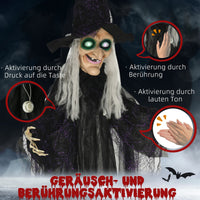 Halloween Hexe Dekoration Bewegungssensor Sound LED Lichter Figur