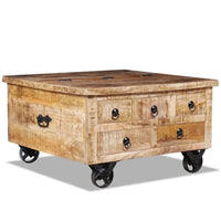 Antik Couchtisch Mangoholz 70x70x40cm Beistelltisch Bewegbar