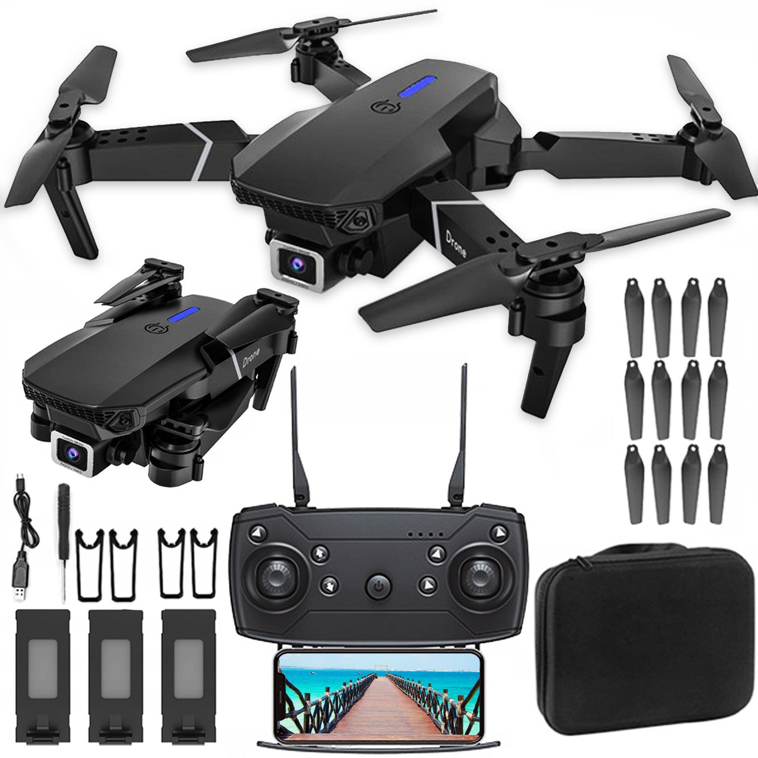 Drohne 4K Dual Kamera WiFi HD RC Quadrocopter Spielzeug 3 Akkus