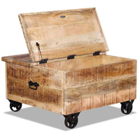 Antik Couchtisch Mangoholz 70x70x40cm Beistelltisch Bewegbar