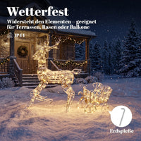 Rentier Schlitten 120cm LED Beleuchtung IP44 Gartendeko Außendeko