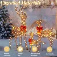 3tlg LED Rattan Rentier Familie Weihnachtsdeko Dekoration