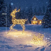 Rentier Schlitten 120cm LED Beleuchtung IP44 Gartendeko Außendeko