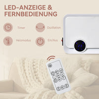 Heizlüfter Wandmontage 2000W Keramik Fernbedienung Timer LED-Display