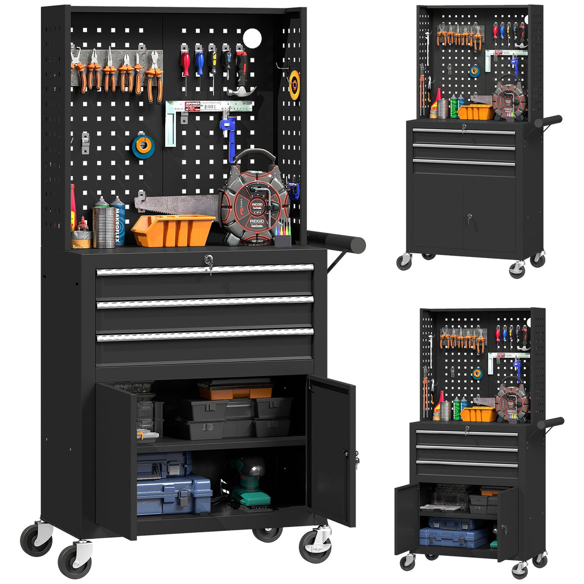 Werkzeugschrank Werkzeugkasten Rollen Lochplatte Werkstatt 69x33x133cm