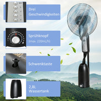 Standventilator 2,8L Wasserzerstäuber Nebelfunktion 90W Oszillierend 120cm
