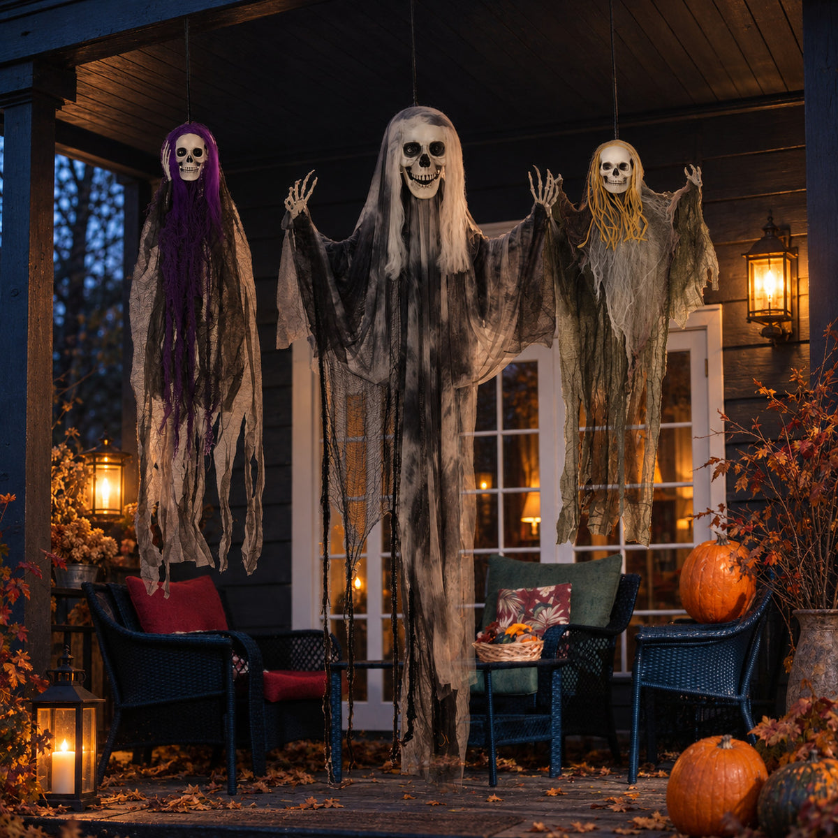 3x Set Halloween Skelett Geister Hängedeko 90 110 200cm Spukdeko Party