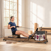Wasser Rudergerät Klappbar Gummiholz LCD Bluetooth Heimtrainer Fitnessgerät
