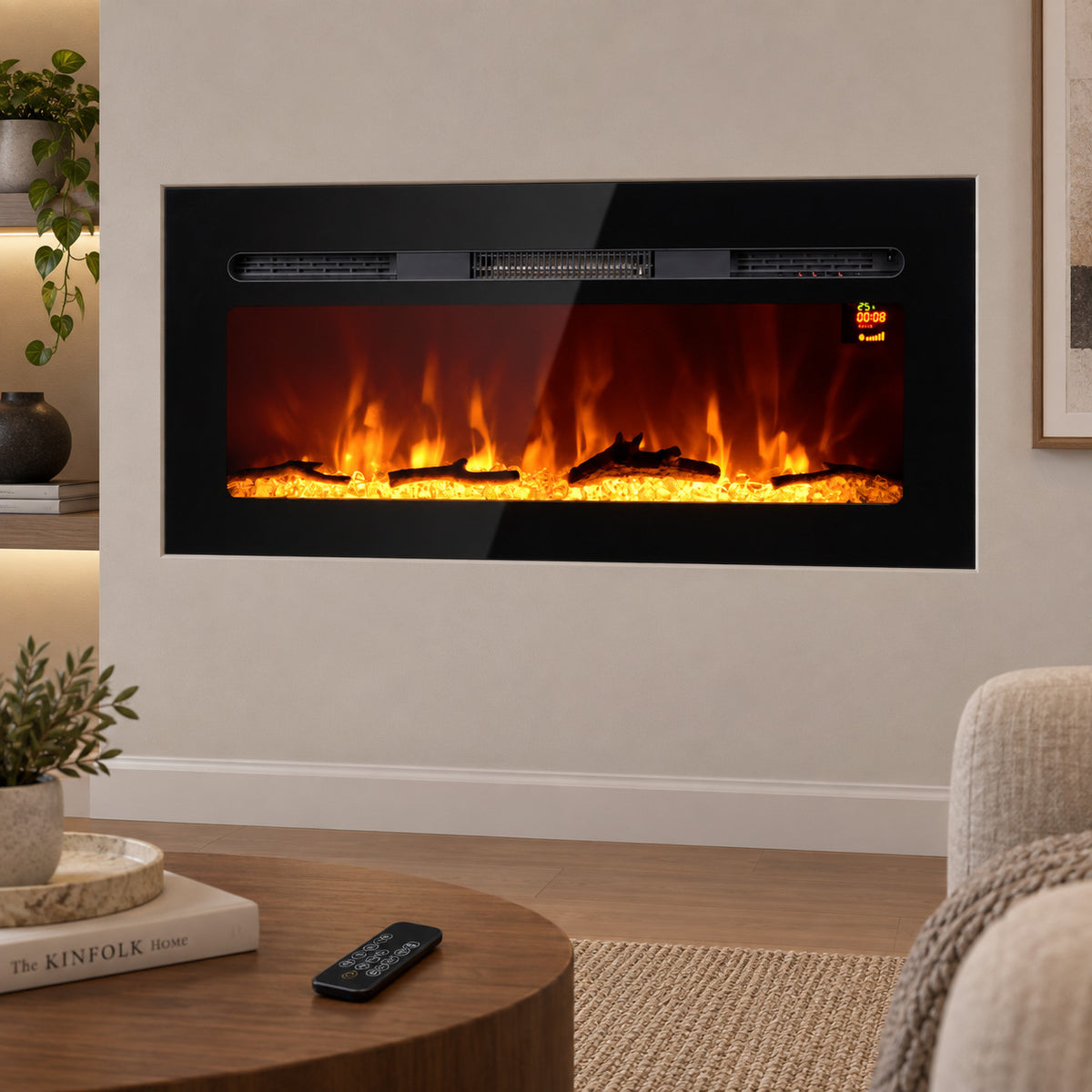 Elektrokamin 1800W Wandmontage Fernbedienung Timer Flammeneffekt 91cm