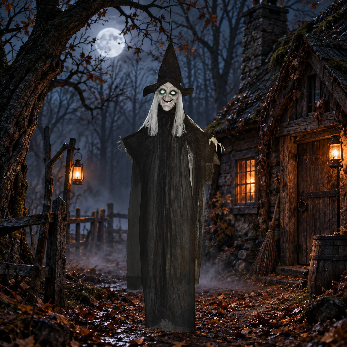 Halloween Hexe Dekoration Bewegungssensor Sound LED Lichter Figur