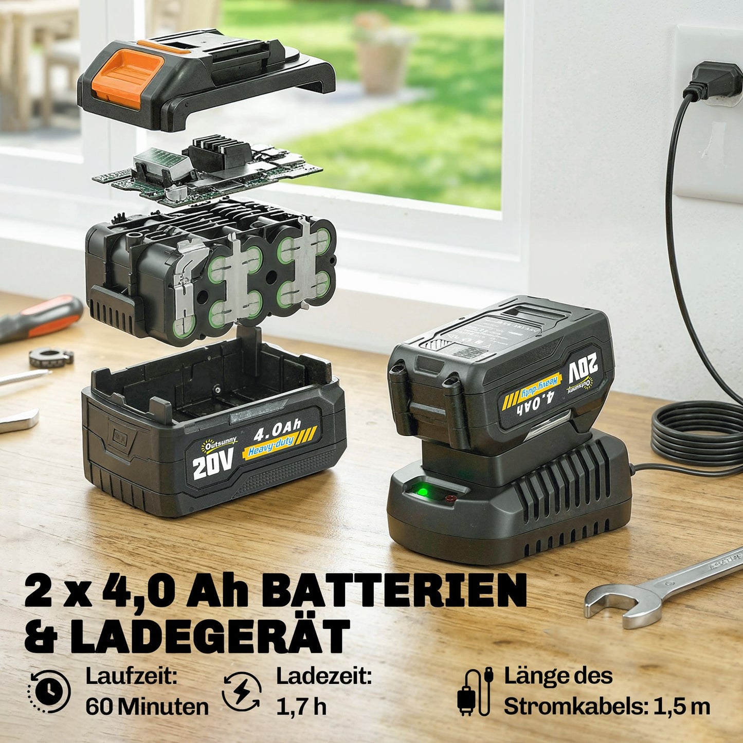Akku Rasentrimmer 21V 150W Freischneider 2x4.0Ah Akkus Ladegerät Teleskop