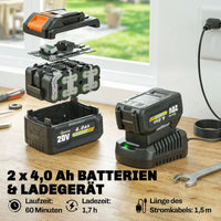 Akku Rasentrimmer 21V 150W Freischneider 2x4.0Ah Akkus Ladegerät Teleskop