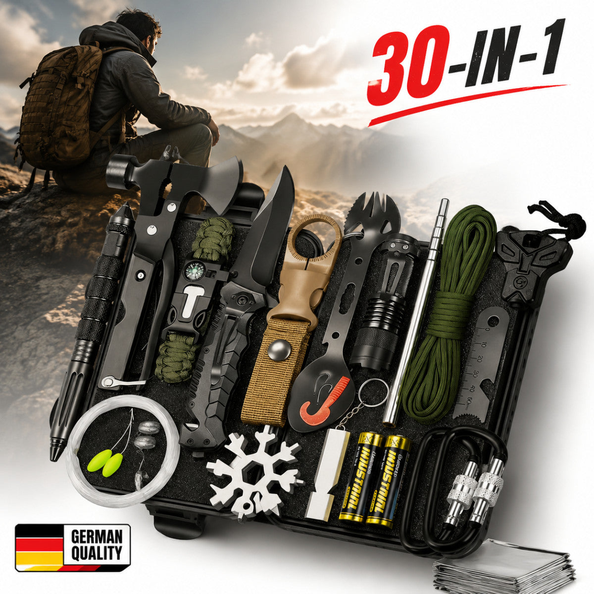 30in1 Survival Kit Überlebenskit Notfallausrüstung Camping Outdoor Set