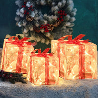 LED Geschenkboxen 3er Set Beleuchtete Dekoboxen Batteriebetrieben