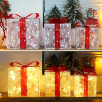 LED Geschenkboxen 3er Set Beleuchtete Dekoboxen Batteriebetrieben