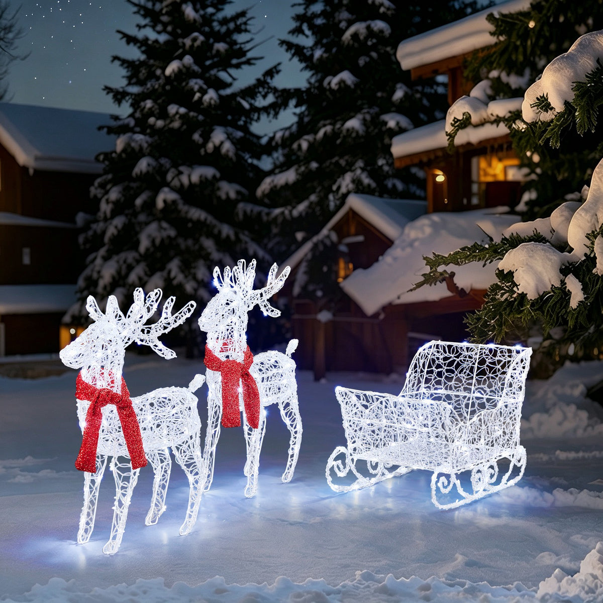Rentier Schlitten Weihnachtsdeko LED Dekoration Beleuchtet 73cm