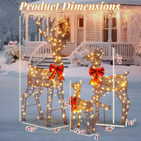 3tlg LED Rattan Rentier Familie Weihnachtsdeko Dekoration