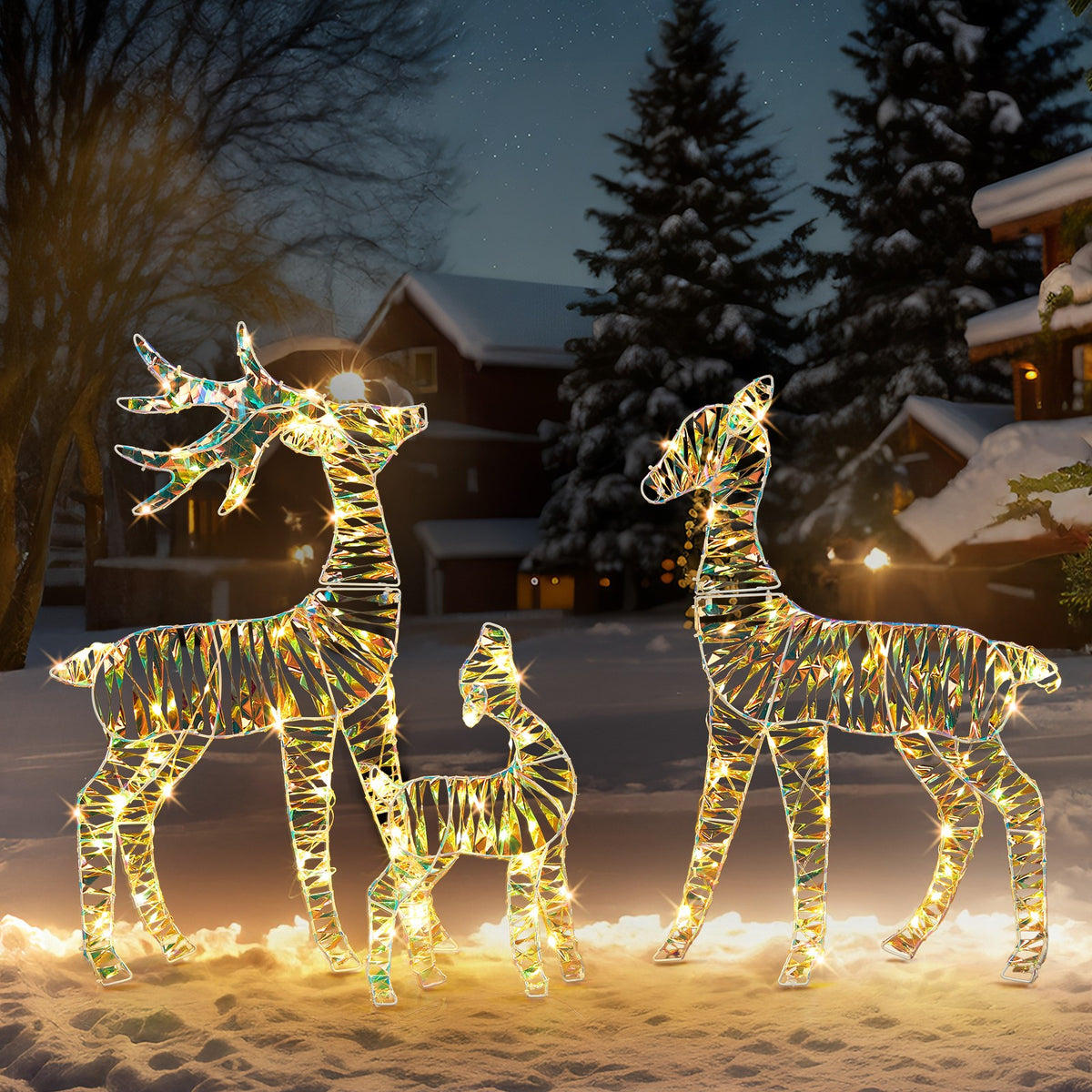 3er Set LED Rentier Familie Beleuchtet Weihnachtsdeko