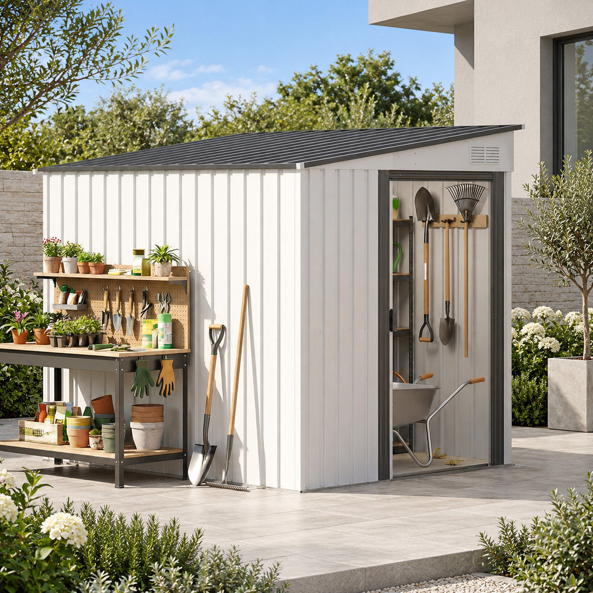 Gerätehaus Geräteschuppen Gartenhaus 281m² Stahl Pultdach Schiebetür