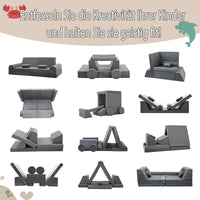 Kindersofa 10-teilig Schaumstoff Bausteine modular Spielsofa 120x60x50cm