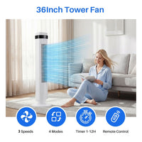 Turmventilator Fernbedienung 60W Touch Timer Oszillierend 90cm Weiss