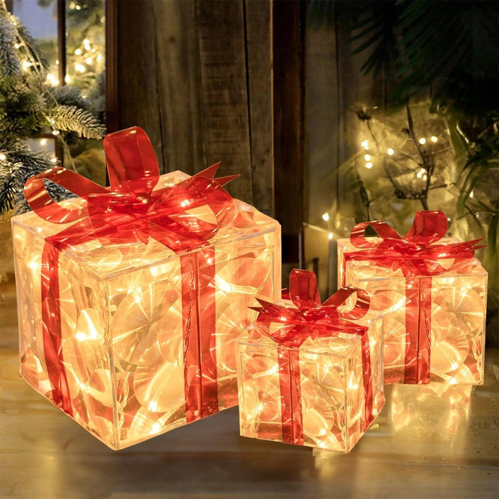 LED Geschenkboxen 3er Set Beleuchtete Dekoboxen Batteriebetrieben