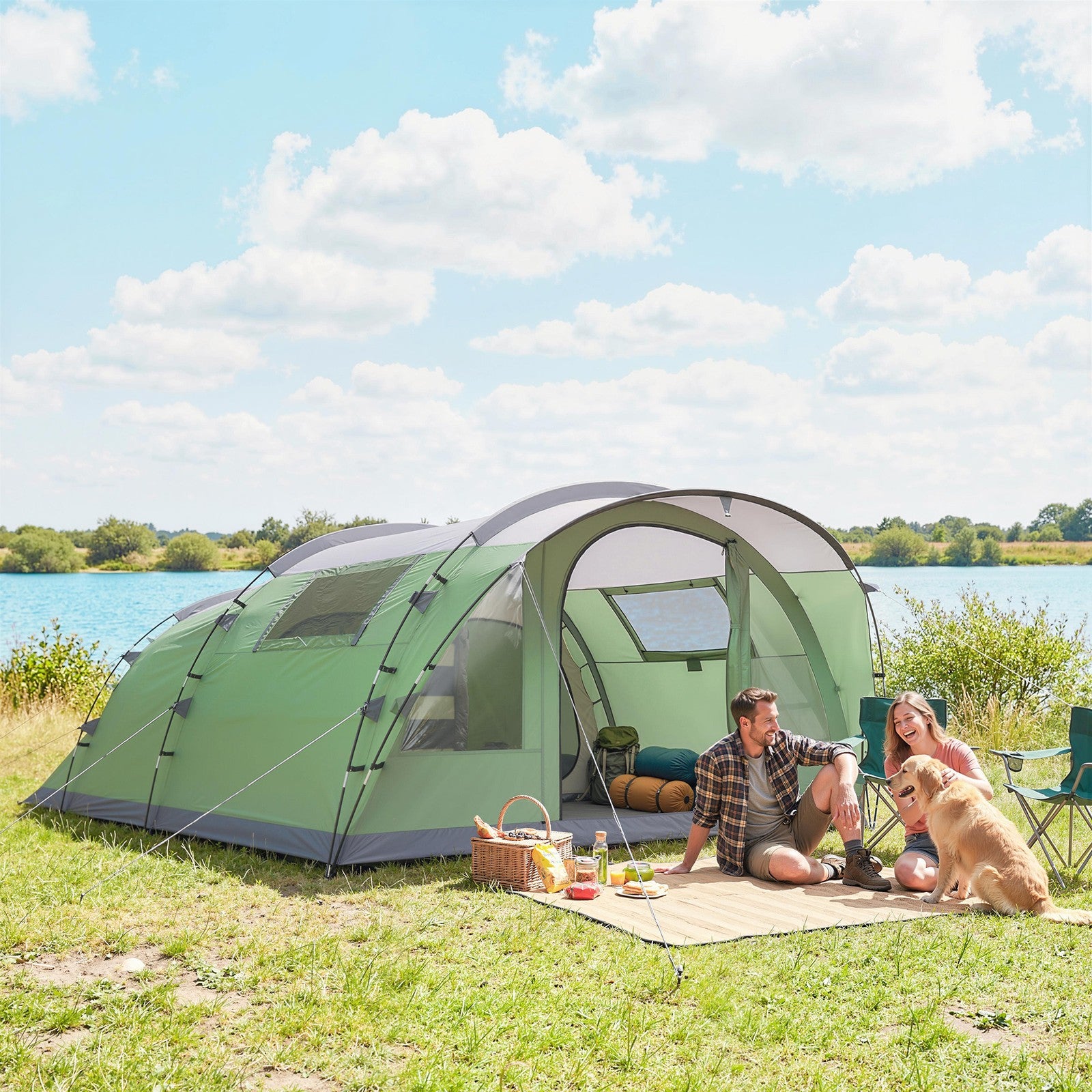 Tunnelzelt 5 Personen Familienzelt Campingzelt Outdoor Zelt 196cm
