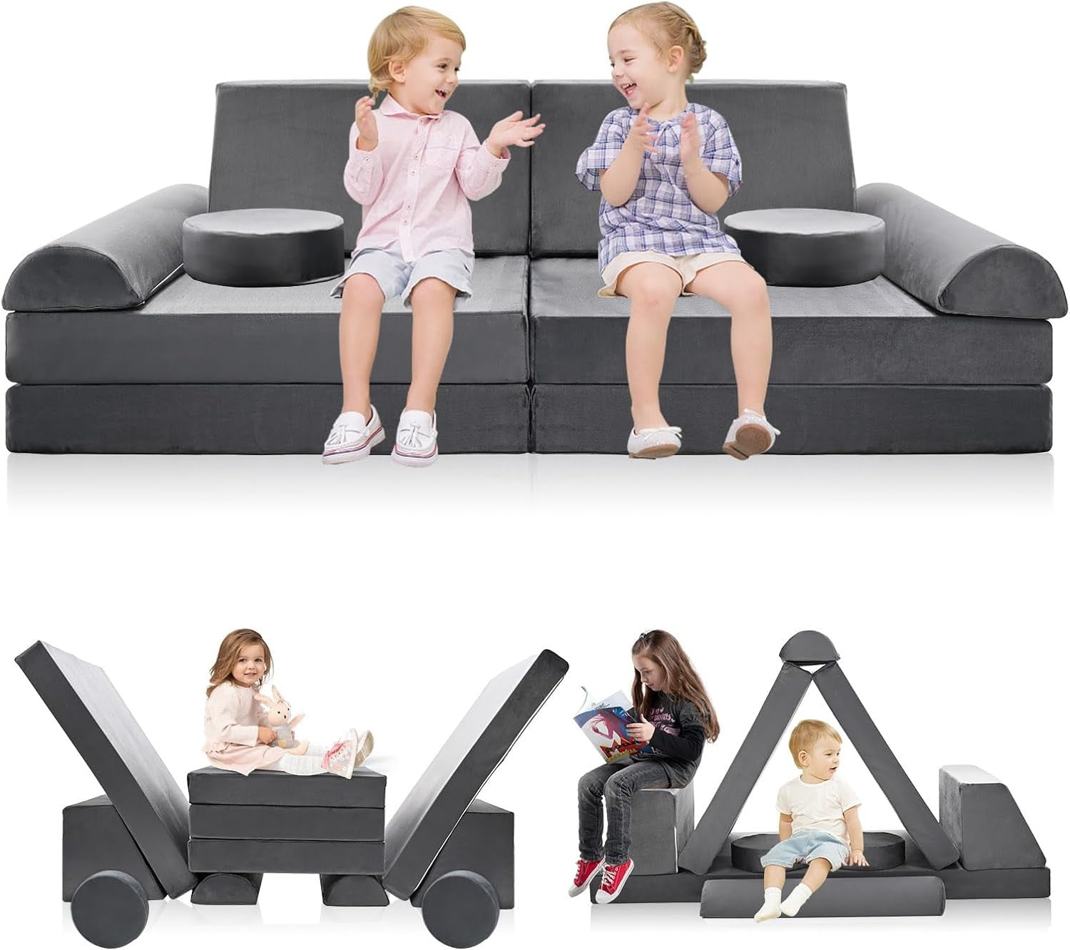 Kindersofa 10-teilig Schaumstoff Bausteine modular Spielsofa 120x60x50cm