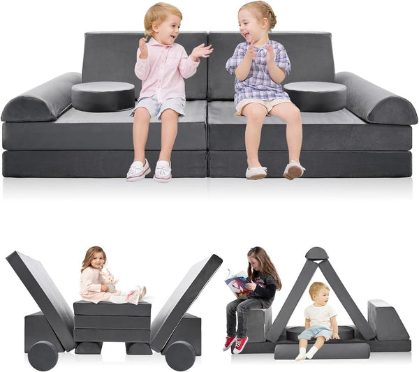 Kindersofa 10-teilig Schaumstoff Bausteine modular Spielsofa 120x60x50cm