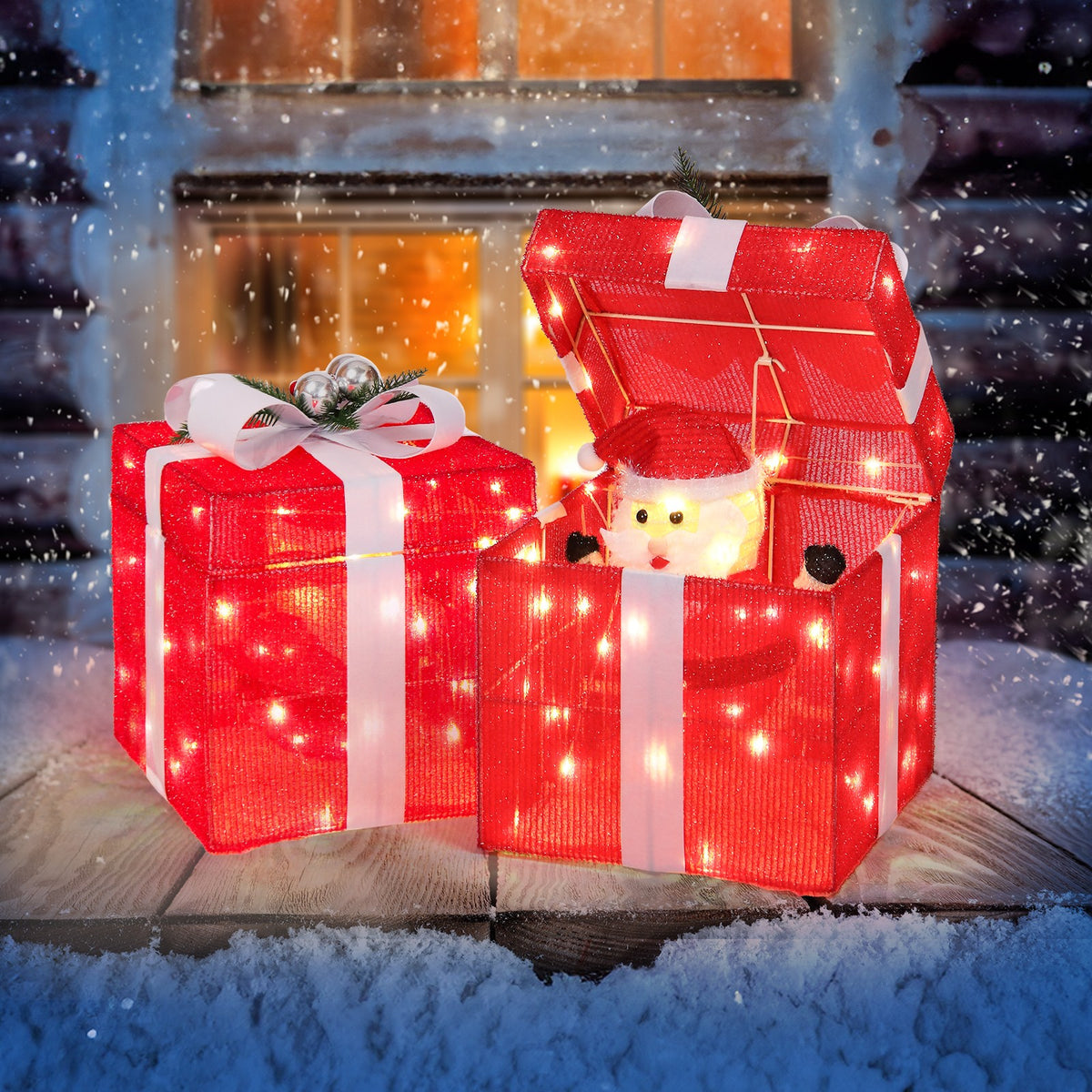 LED Pop up Geschenkbox Weihnachtsmann 30cm Weihnachtsdeko