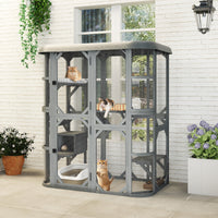 Katzengehege Outdoor Begehbar Holzhaus Katzenhaus 156x94x180cm Haustiere