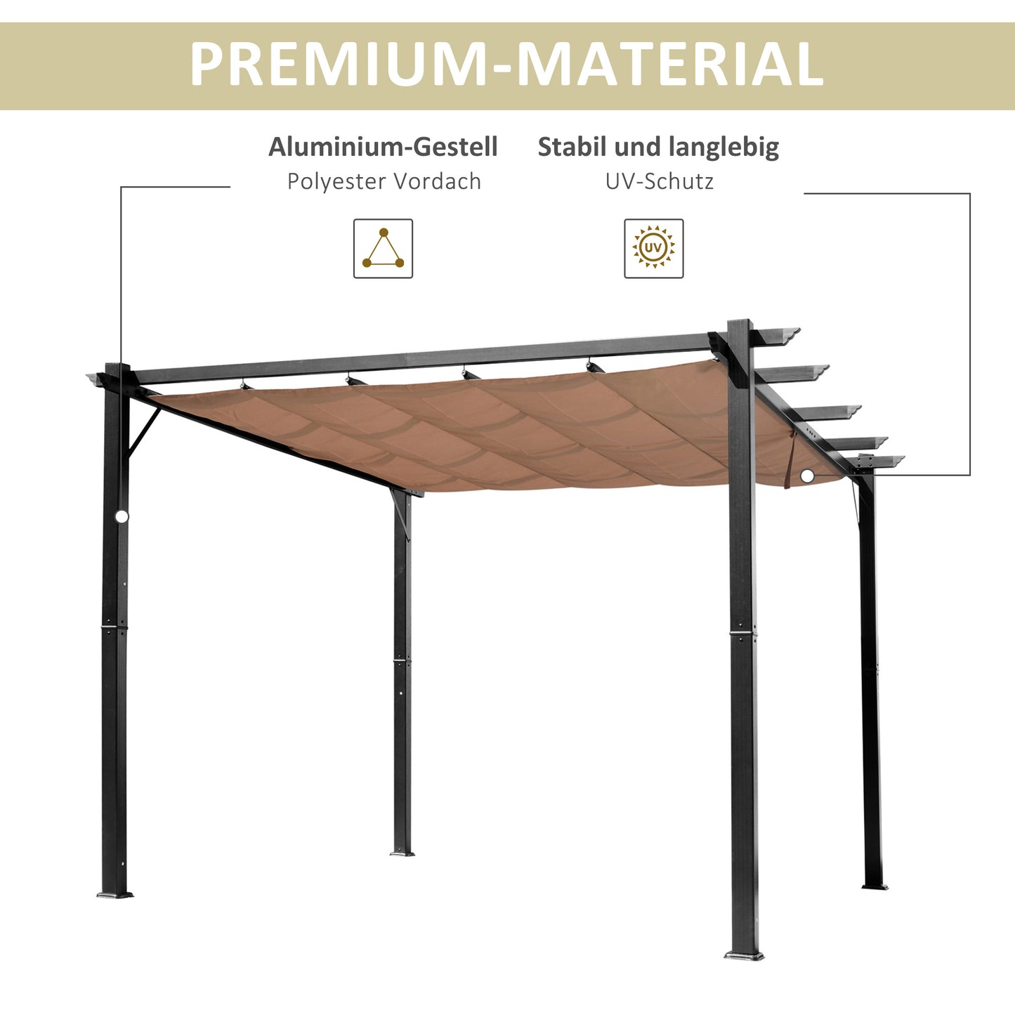 Pergola Pavillon einstellbares Stoffdach 3x4m Aluminium Terrassenüberdachung