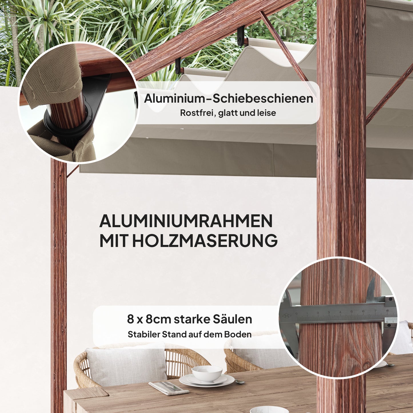 3x3m Garten-Pergola Terrassendach Aluminium verstellbar UPF30 Sonnenschutz