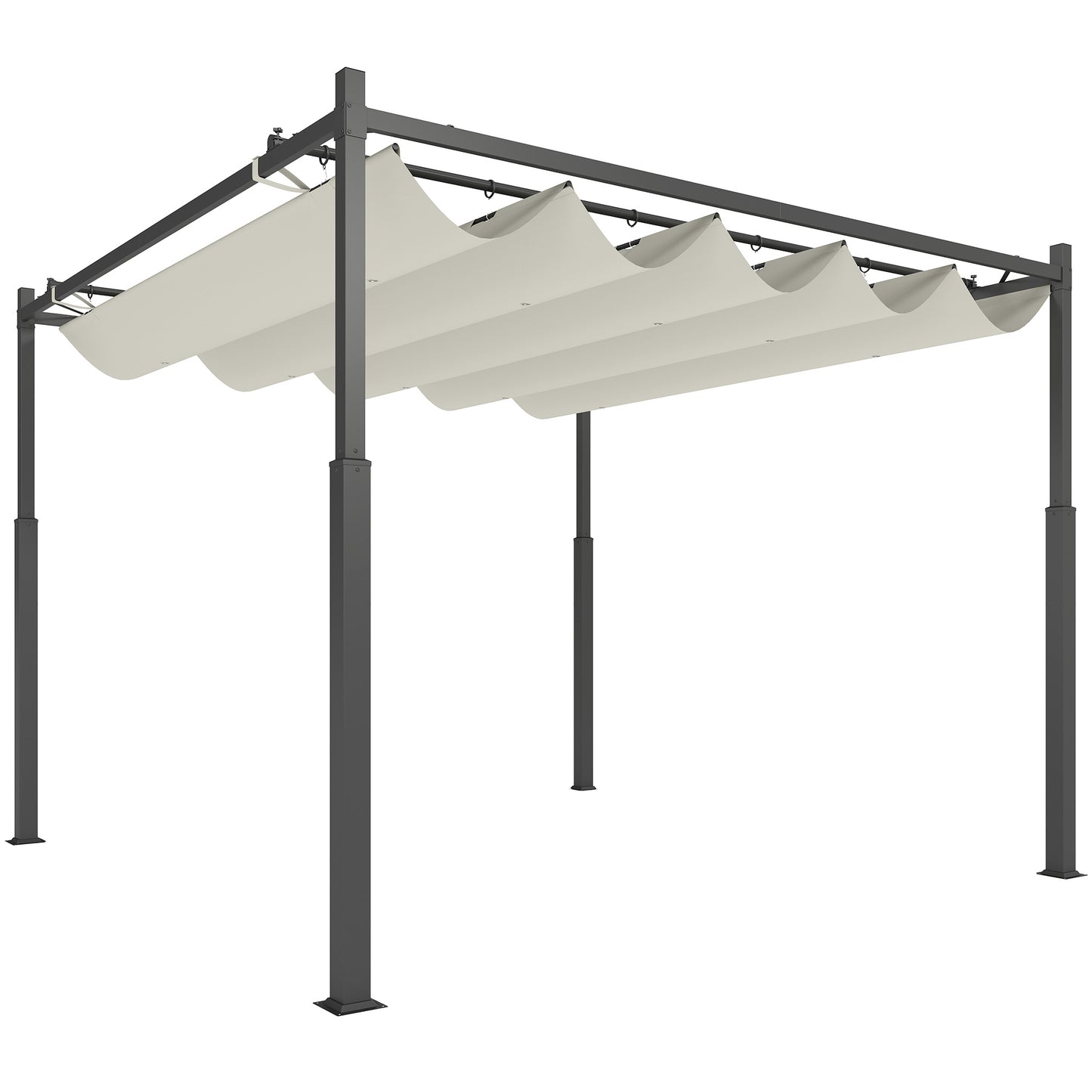 Garten-Pergola 3x3m ausziehbares Dach Magnetpad UPF30+ Pavillon Cremeweiß