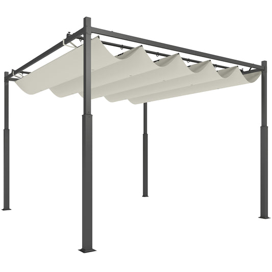 Garten-Pergola 3x3m ausziehbares Dach Magnetpad UPF30+ Pavillon Cremeweiß