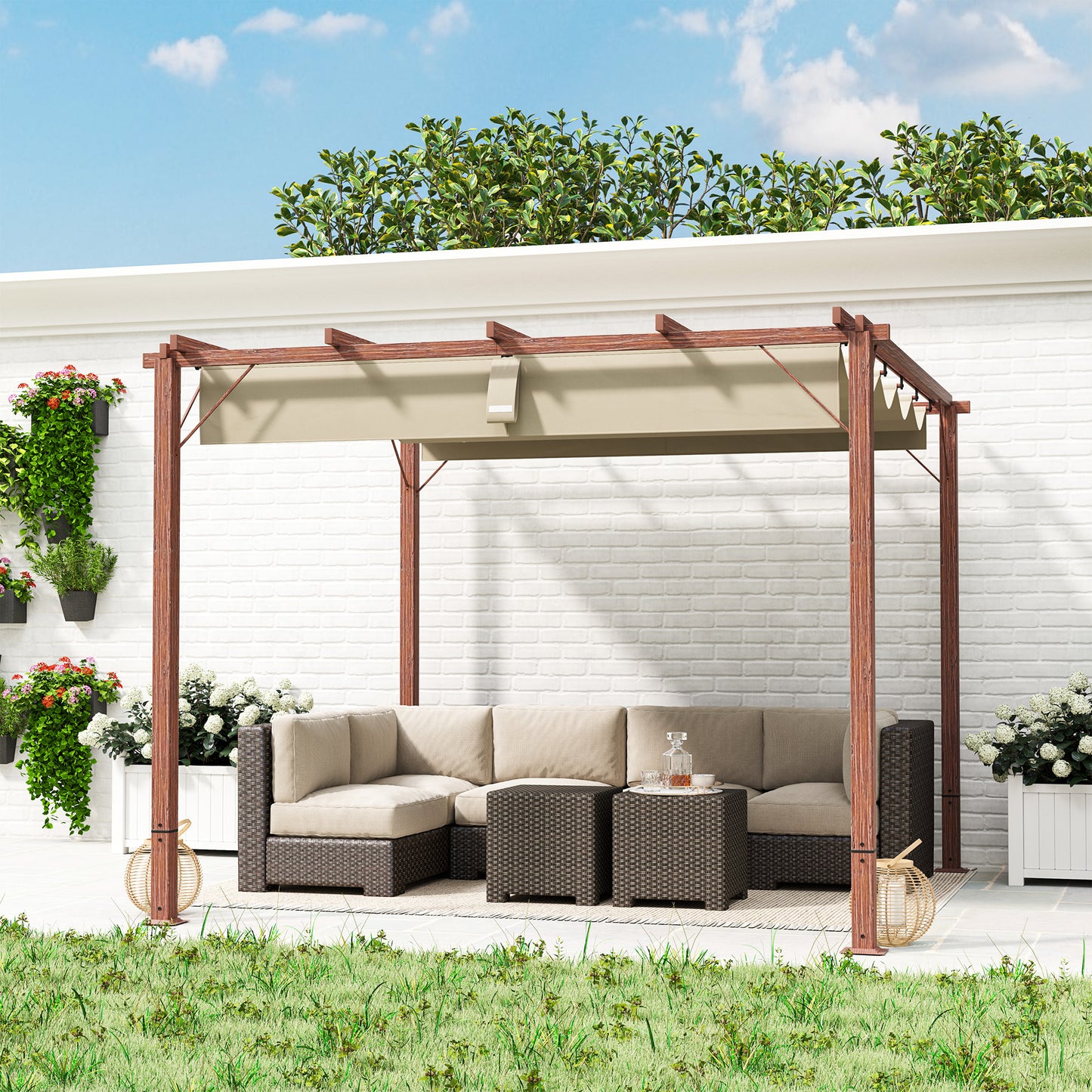 3x3m Garten-Pergola Terrassendach Aluminium verstellbar UPF30 Sonnenschutz