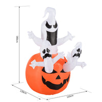 Halloween Aufblasbarer Kürbis Geist Gespenst Deko Figur LED 120x120x180cm