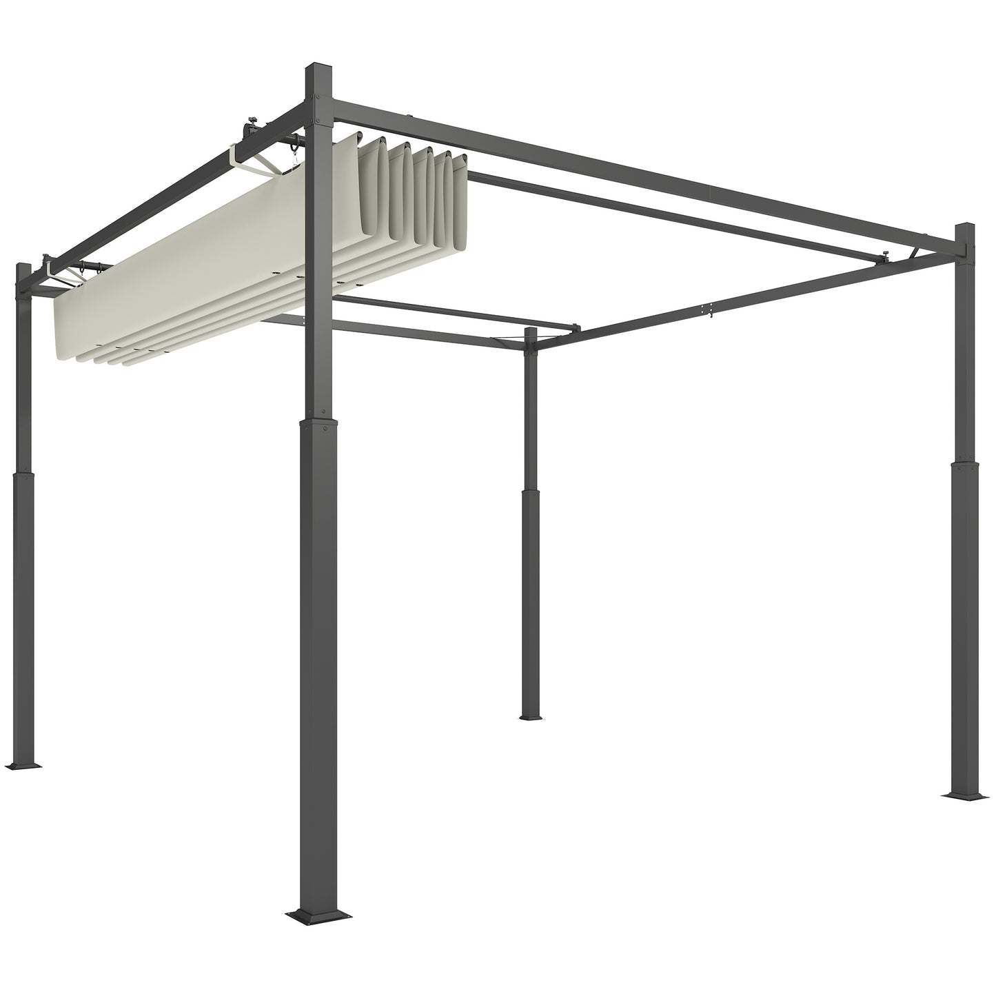 Garten-Pergola 3x3m ausziehbares Dach Magnetpad UPF30+ Pavillon Cremeweiß