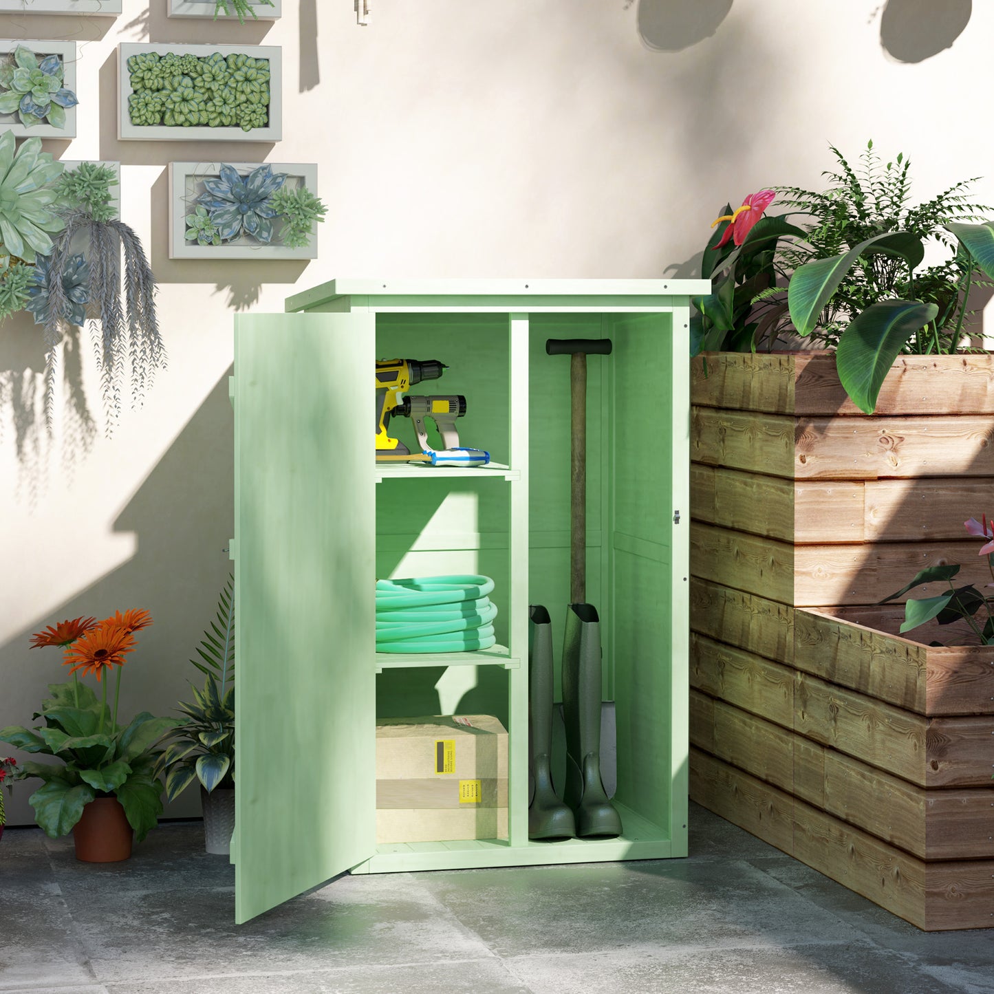 Gartenschrank Holz Abschließbar Geräteschuppen Pultdach 75x56x115cm