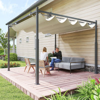 Garten-Pergola 3x3m ausziehbares Dach Magnetpad UPF30+ Pavillon Cremeweiß