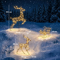 Rentier Schlitten Set beleuchtet Polyrattan LED Weihnachtsdeko Timer